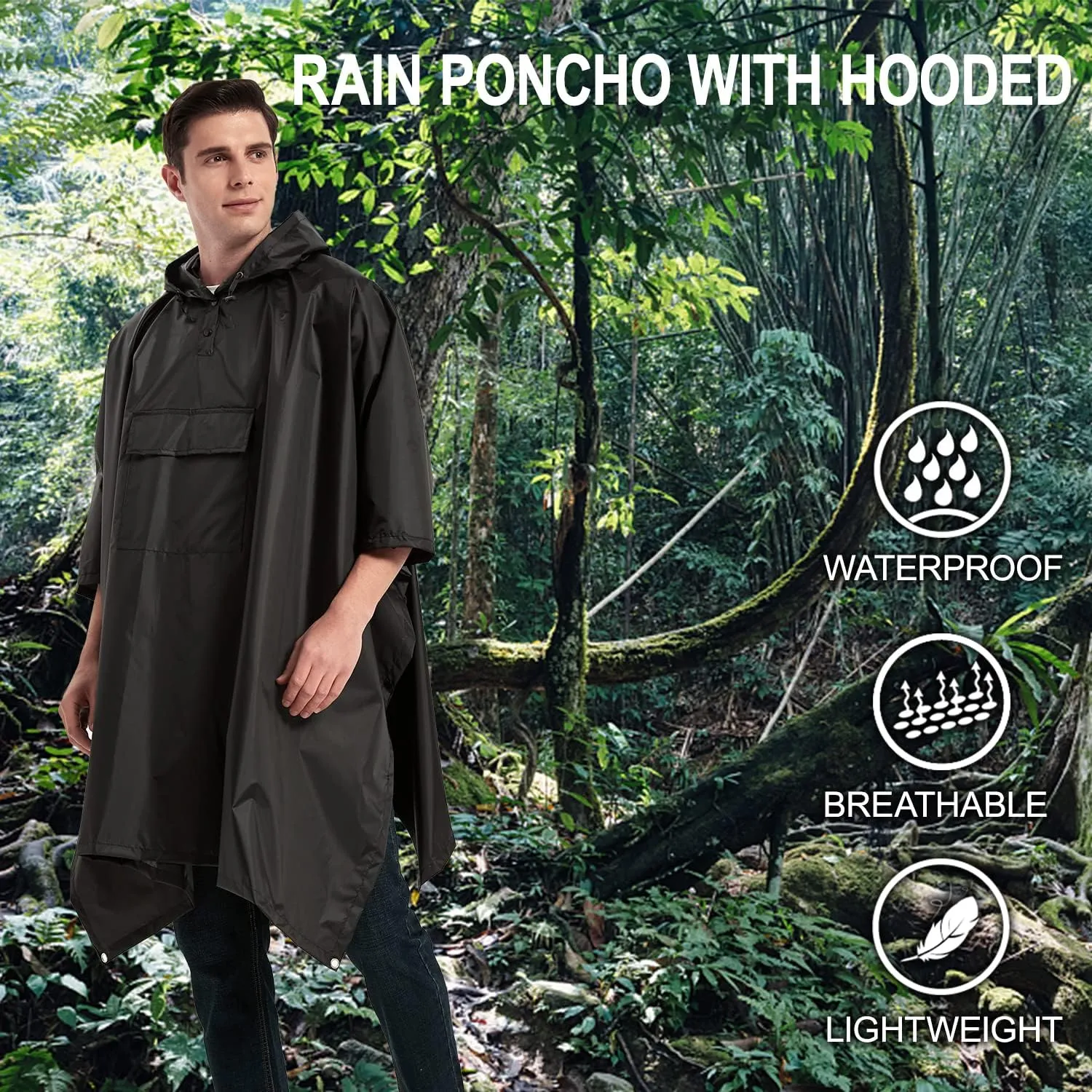 salamra Hooded Rain Poncho Waterproof Raincoat Jacket for Men/Women/Adults with Pocket