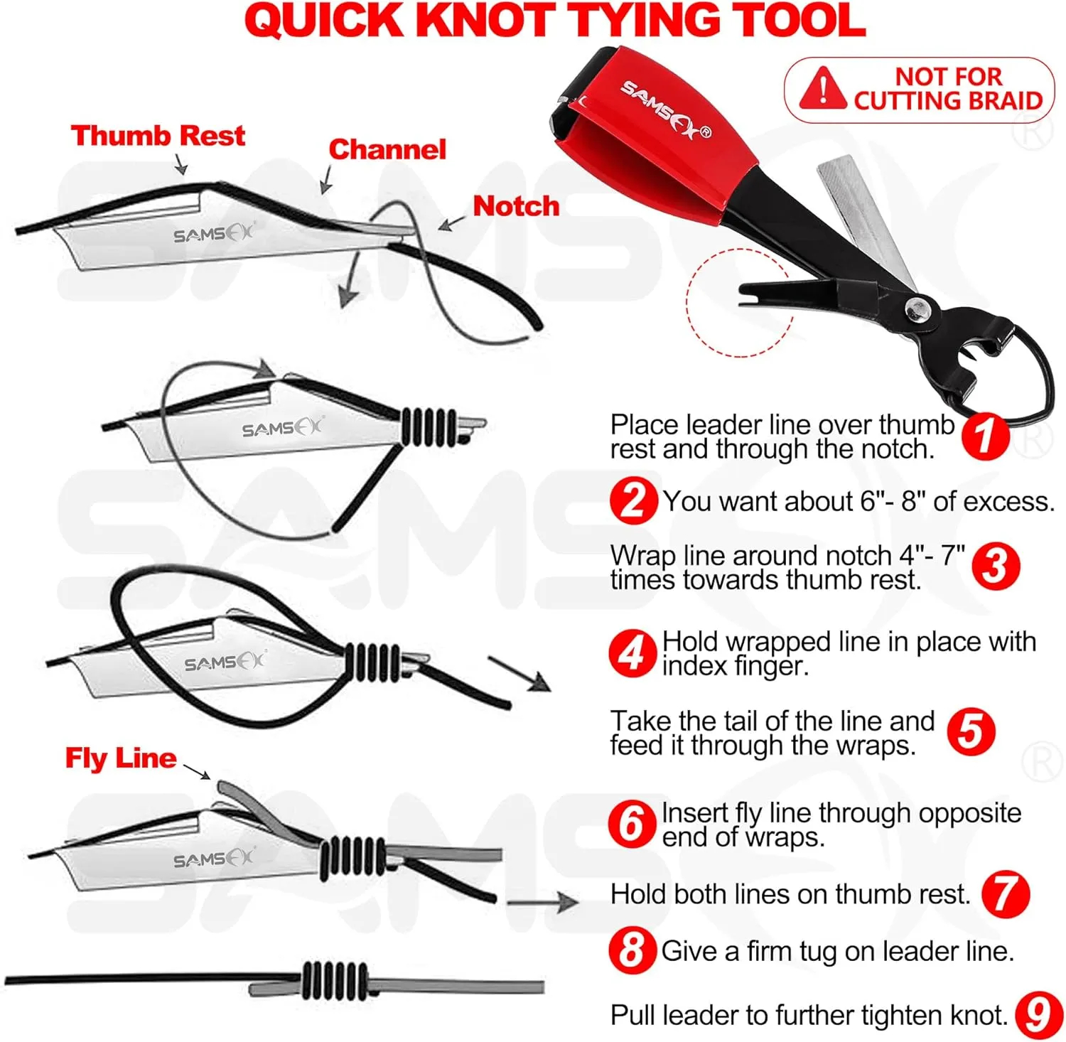 SAMSFX Fishing Knot Tying Tool, Multifunctional Fly Fshing Nippers, Quickly Tie Fishing Knots for Hooks, Lures and Flies, Fishing Clippers with Retractor