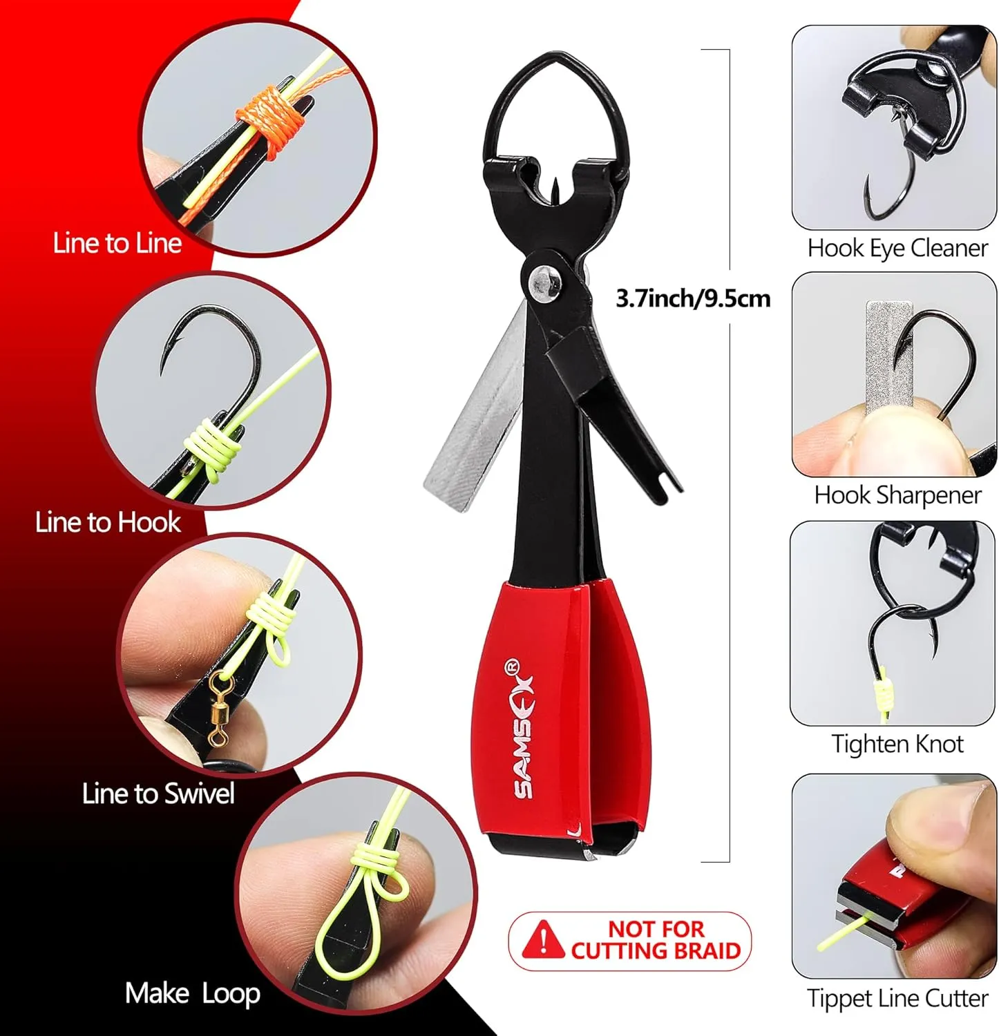 SAMSFX Fishing Knot Tying Tool, Multifunctional Fly Fshing Nippers, Quickly Tie Fishing Knots for Hooks, Lures and Flies, Fishing Clippers with Retractor