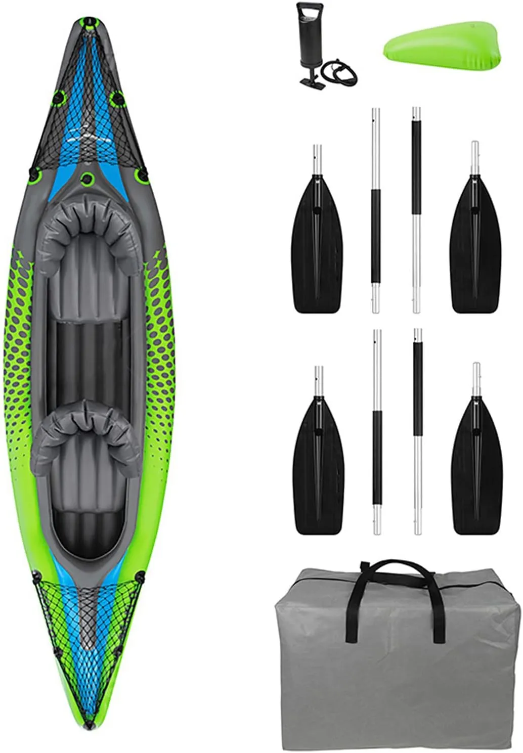 Savvycraft Inflatable Kayak 2 Person Tandem Kayak, Recreational Touring Kayak Includes Aluminum Paddles, Padded Seats, Double Action Pump