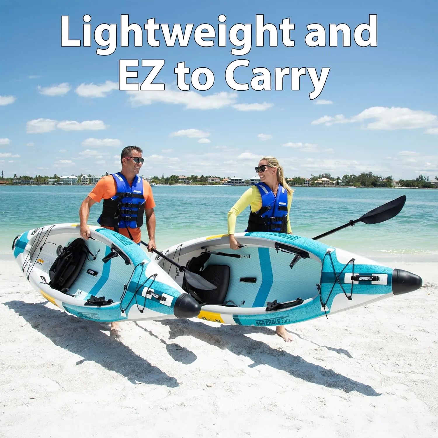 Sea Eagle EZLITE 10 Ultralight, All Woven, Drop Stitch, Rigid, High Performance, Easy Setup, 10' Solo Inflatable Kayak w/Backpack, Seat Paddle and Adjustable Footrests