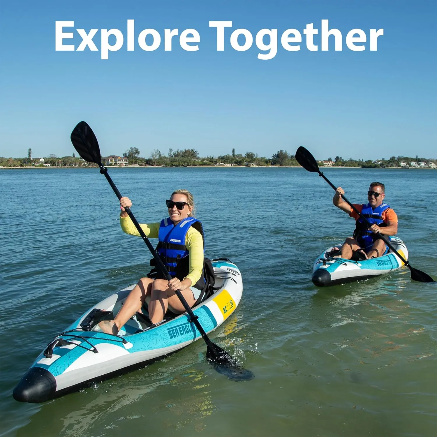 Sea Eagle EZLITE 10 Ultralight, All Woven, Drop Stitch, Rigid, High Performance, Easy Setup, 10' Solo Inflatable Kayak w/Backpack, Seat Paddle and Adjustable Footrests