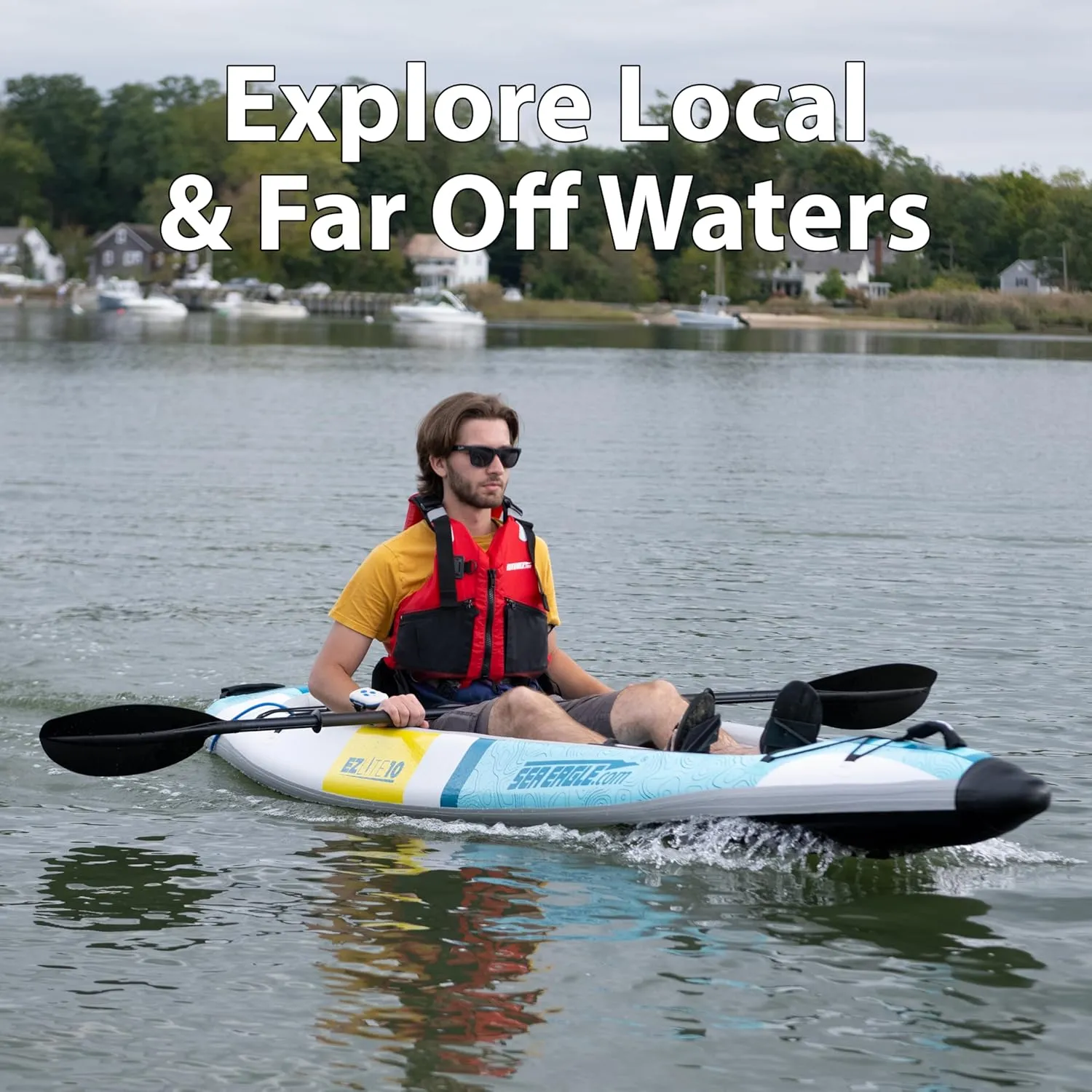 Sea Eagle EZLITE 10 Ultralight, All Woven, Drop Stitch, Rigid, High Performance, Easy Setup, 10' Solo Inflatable Kayak w/Backpack, Seat Paddle and Adjustable Footrests