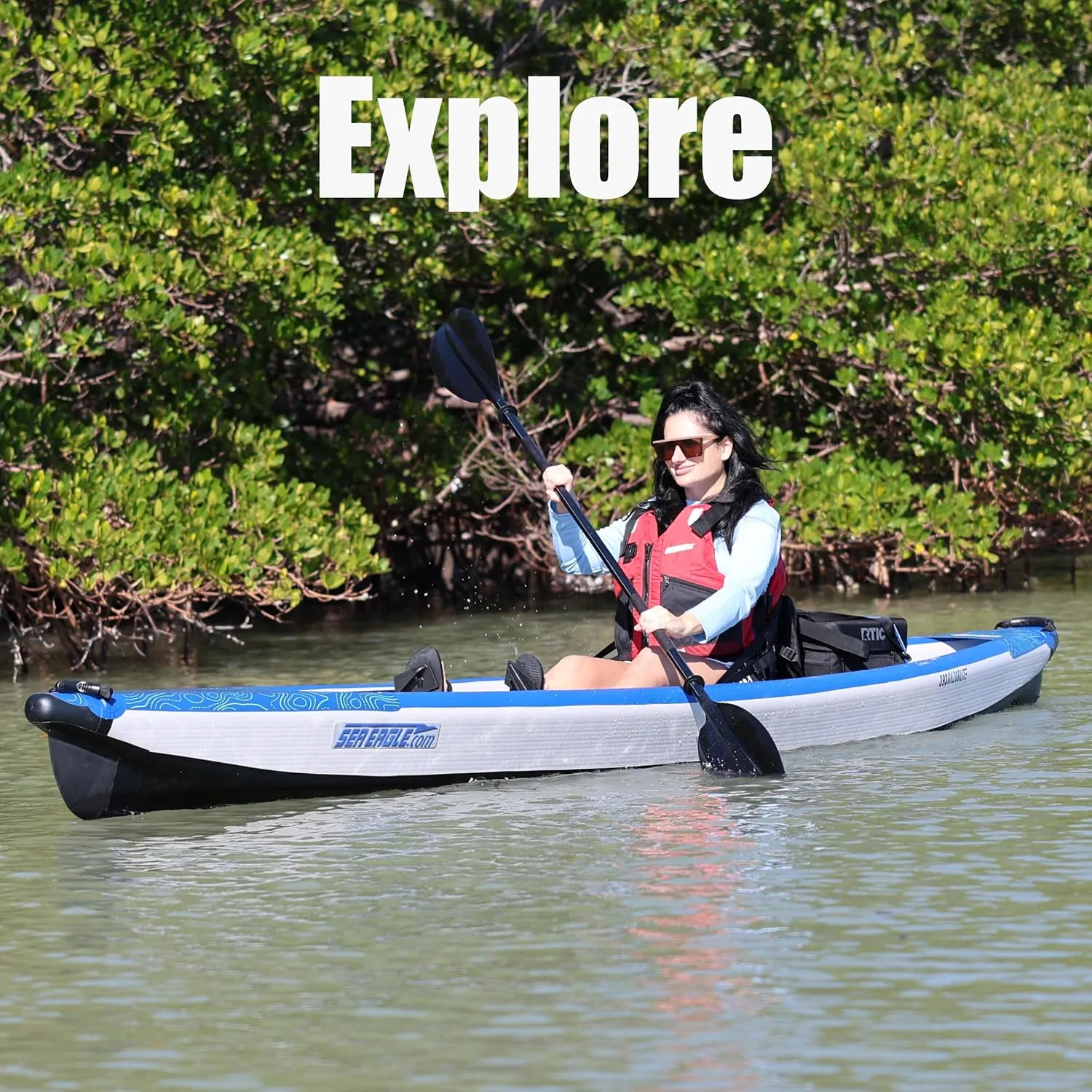 Sea Eagle RazorLite Inflatable Kayak - Lightweight, Drop Stitch, High Speed Touring Kayak - Solo or Tandem - Tall Back Seat(s), Paddle(s), Backpack, Skeg and Pump