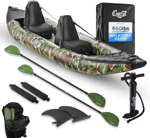 SereneLife 2 Person Inflatable Kayak - Double Kayak with Aluminum Paddles, Repair Kit - Lightweight, Portable Adult Kayaks with High-Output Pump - Durable Vinyl Kayak for Lake, Mild River