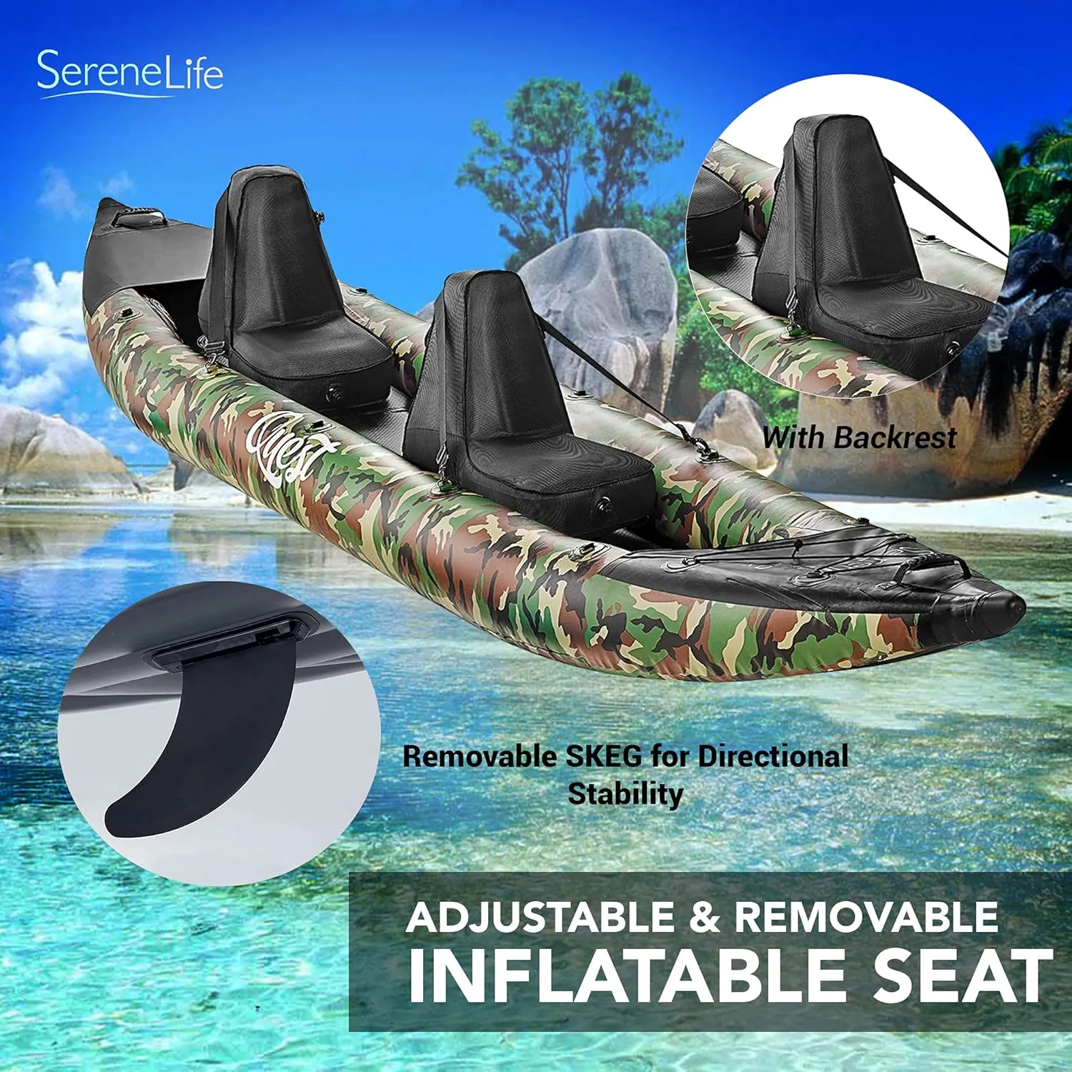 SereneLife 2 Person Inflatable Kayak - Double Kayak with Aluminum Paddles, Repair Kit - Lightweight, Portable Adult Kayaks with High-Output Pump - Durable Vinyl Kayak for Lake, Mild River