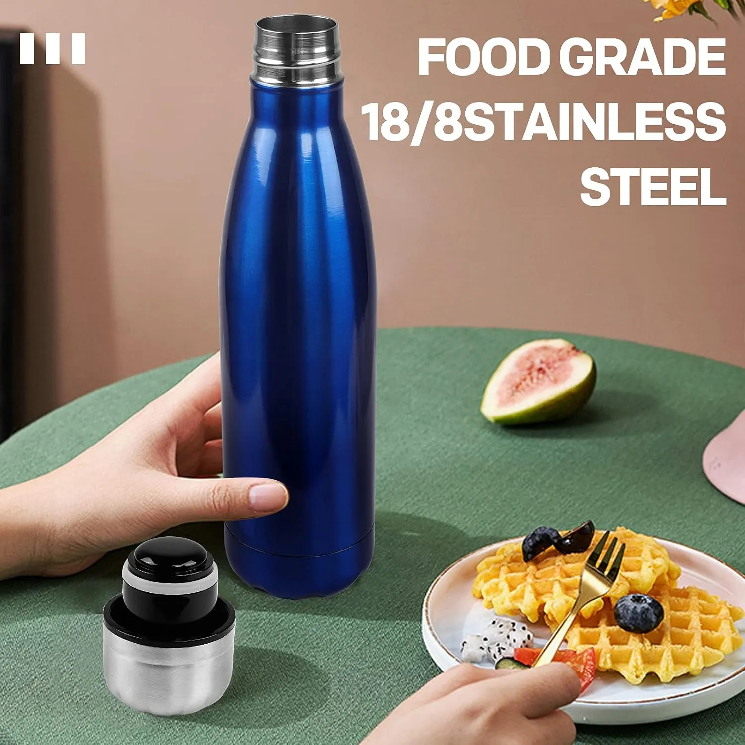Sfee Insulated Water Bottle, 17 oz Stainless Steel Water Bottles, Double Wall Vacuum Reusable Water Bottles Leak Proof BPA-FREE Sports Bottle Cup Keep Hot&Cold for Running Gym Workout Cycling Kids