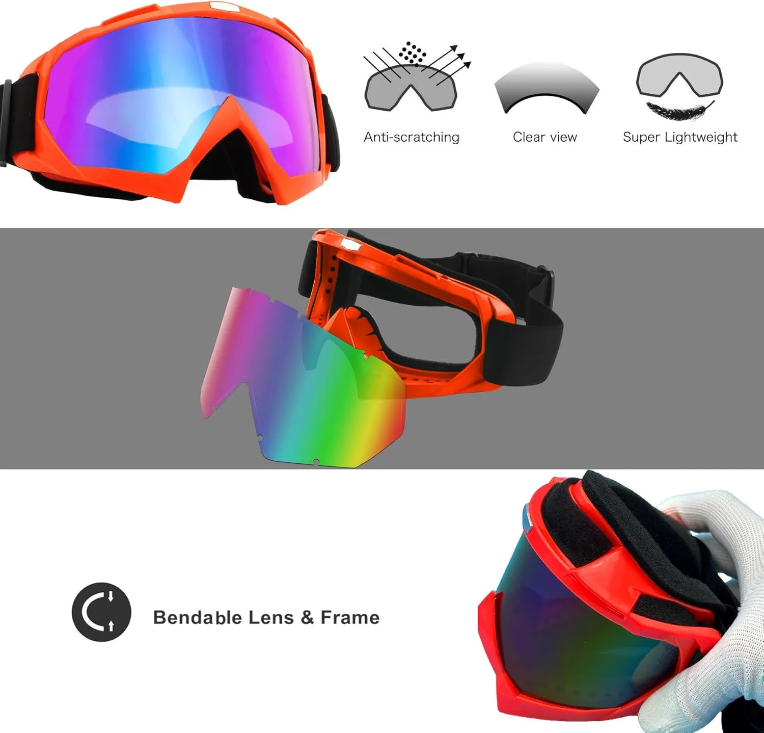 Ski Goggles, Snowboard Motorcycle Goggles with Reflective Winter Neck Gaiter Face Cover for Youth Teens Men Women