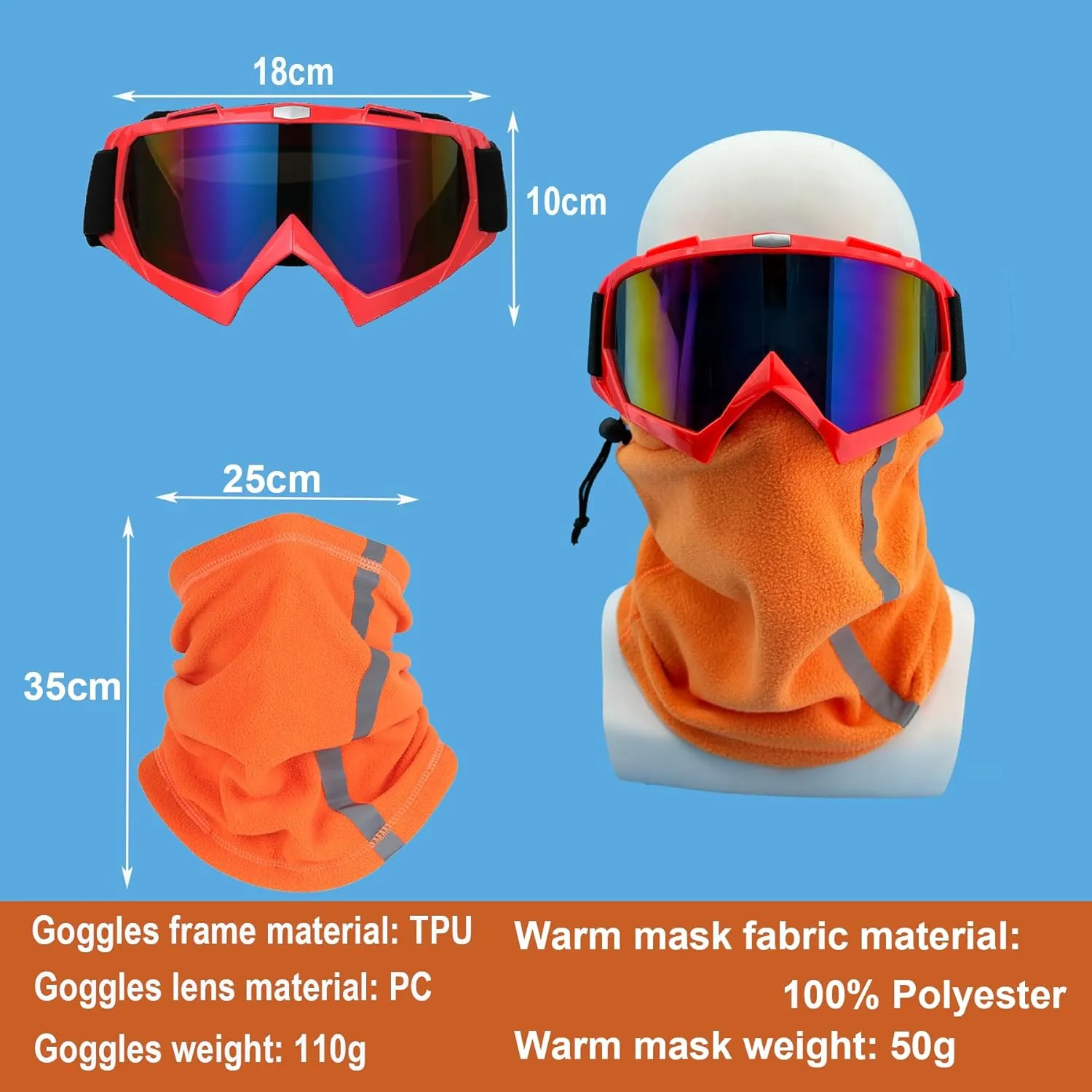 Ski Goggles, Snowboard Motorcycle Goggles with Reflective Winter Neck Gaiter Face Cover for Youth Teens Men Women