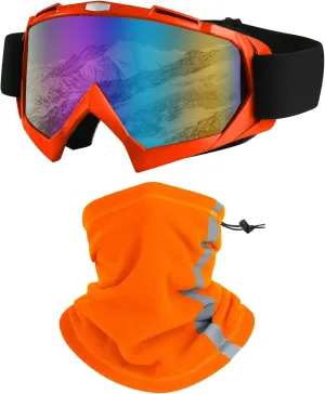 Ski Goggles, Snowboard Motorcycle Goggles with Reflective Winter Neck Gaiter Face Cover for Youth Teens Men Women