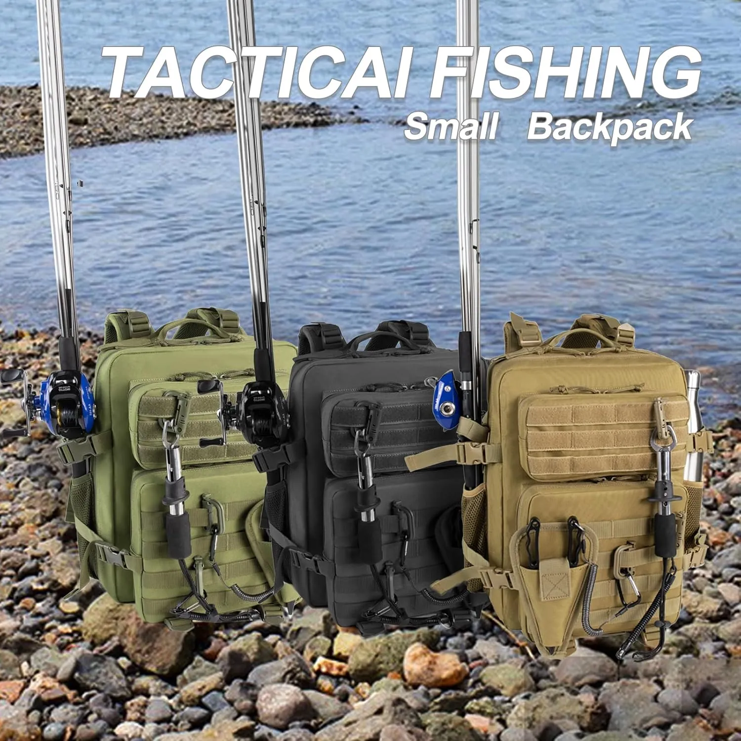 Small Tactical Fishing Tackle Backpack with Removable Plier Holder & Rod Holders Storage Fishing Gear and Equipment Tackle Bag 25l Lightweight Hiking Backpack Green without Tackle Boxes