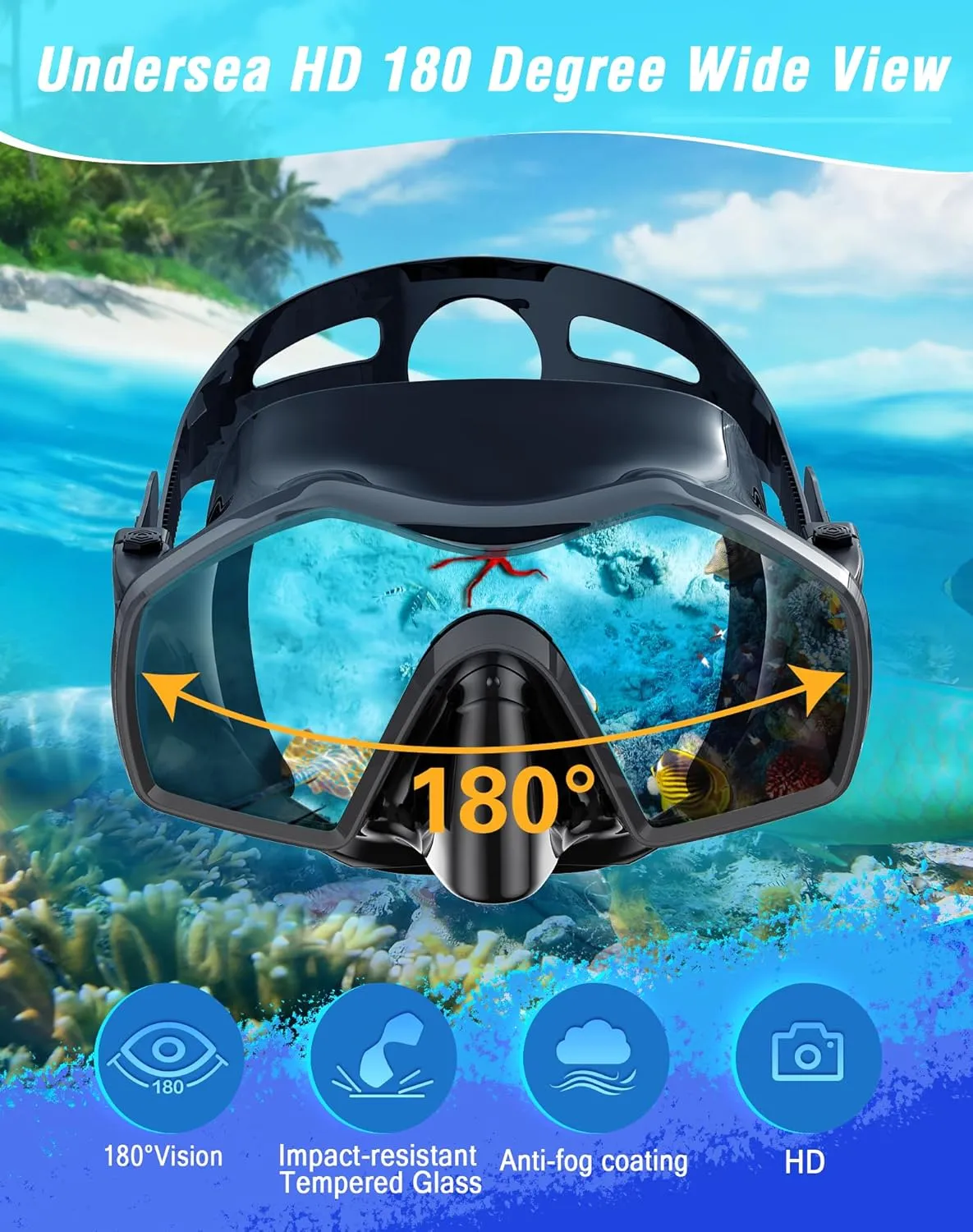 Snorkeling Gear for Adults, Dry Top Snorkel Mask Adult, Snorkel Set with 180Panoramic Wide View, Anti-Fog Scuba Diving Mask for Snorkeling Swimming Travel