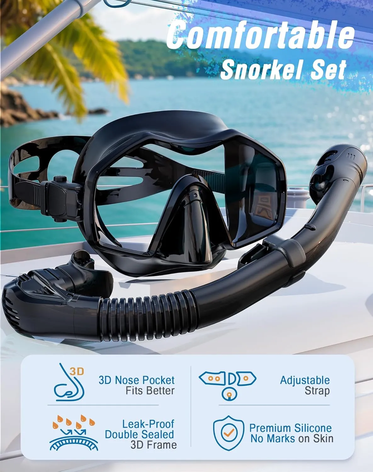 Snorkeling Gear for Adults, Dry Top Snorkel Mask Adult, Snorkel Set with 180Panoramic Wide View, Anti-Fog Scuba Diving Mask for Snorkeling Swimming Travel