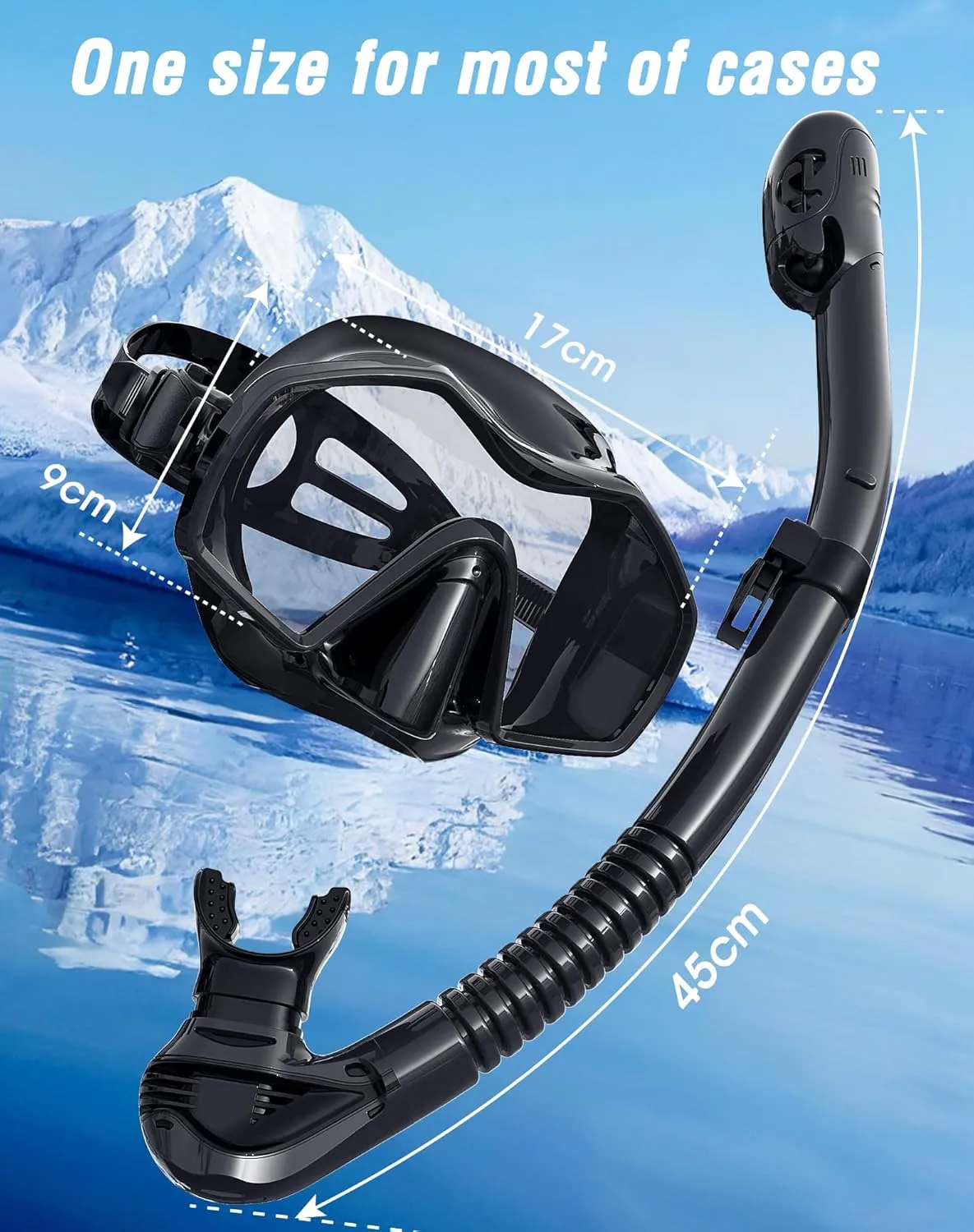 Snorkeling Gear for Adults, Dry Top Snorkel Mask Adult, Snorkel Set with 180Panoramic Wide View, Anti-Fog Scuba Diving Mask for Snorkeling Swimming Travel