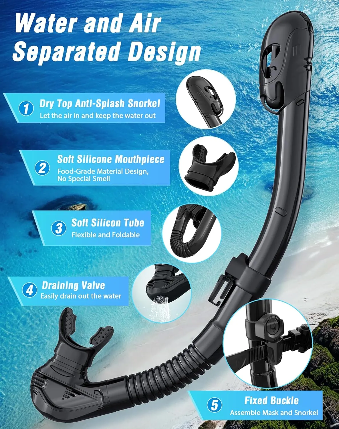 Snorkeling Gear for Adults, Dry Top Snorkel Mask Adult, Snorkel Set with 180Panoramic Wide View, Anti-Fog Scuba Diving Mask for Snorkeling Swimming Travel