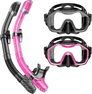 Snorkeling Gear for Adults Kids, Dry-Top Snorkel Set, 180Panoramic Wide View Diving Mask Breathing Freely Snorkel Mask for Snorkeling Scuba Diving Swimming Travel
