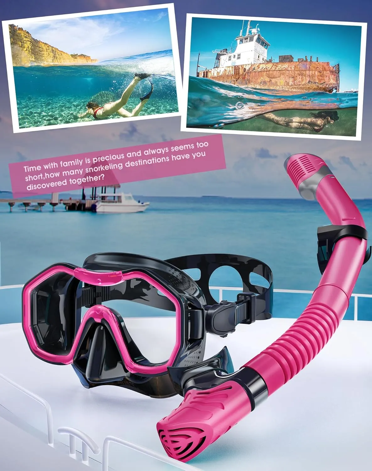 Snorkeling Gear for Adults Kids, Dry-Top Snorkel Set, 180Panoramic Wide View Diving Mask Breathing Freely Snorkel Mask for Snorkeling Scuba Diving Swimming Travel