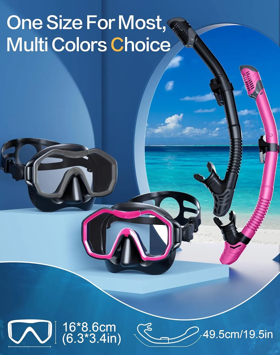 Snorkeling Gear for Adults Kids, Dry-Top Snorkel Set, 180Panoramic Wide View Diving Mask Breathing Freely Snorkel Mask for Snorkeling Scuba Diving Swimming Travel