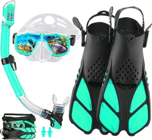 Snorkeling Gear for Adults with Fins Scuba Diving Gear Adult Professional Travel Snorkel Sets with Flippers,Anti-Fog Anti-Leak Diving Mask