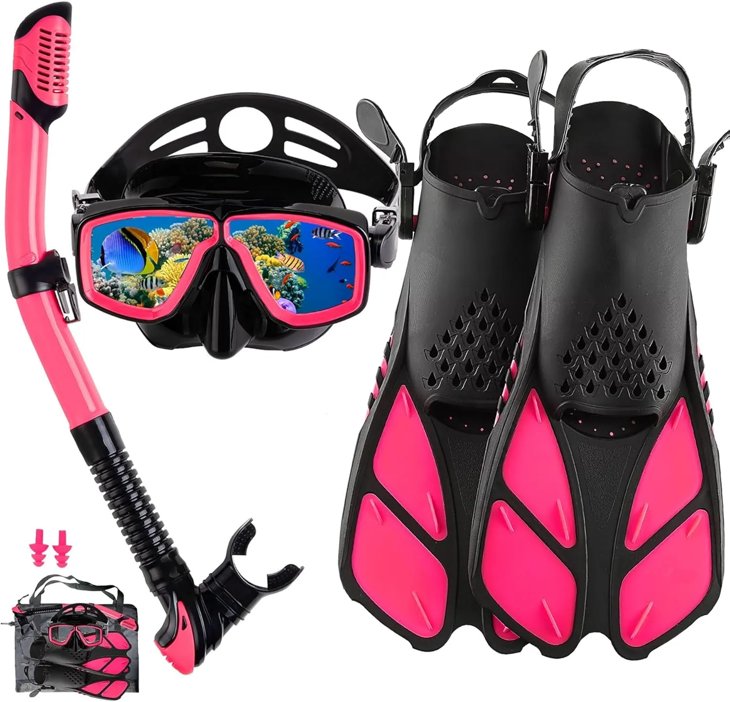 Snorkeling Gear for Adults with Fins Scuba Diving Gear Adult Professional Travel Snorkel Sets with Flippers,Anti-Fog Anti-Leak Diving Mask