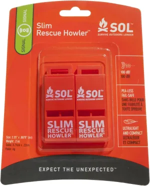 S.O.L. Survive Outdoors Longer Slim Rescue Howler Whistle (2-Count), Orange, Model:AD0010