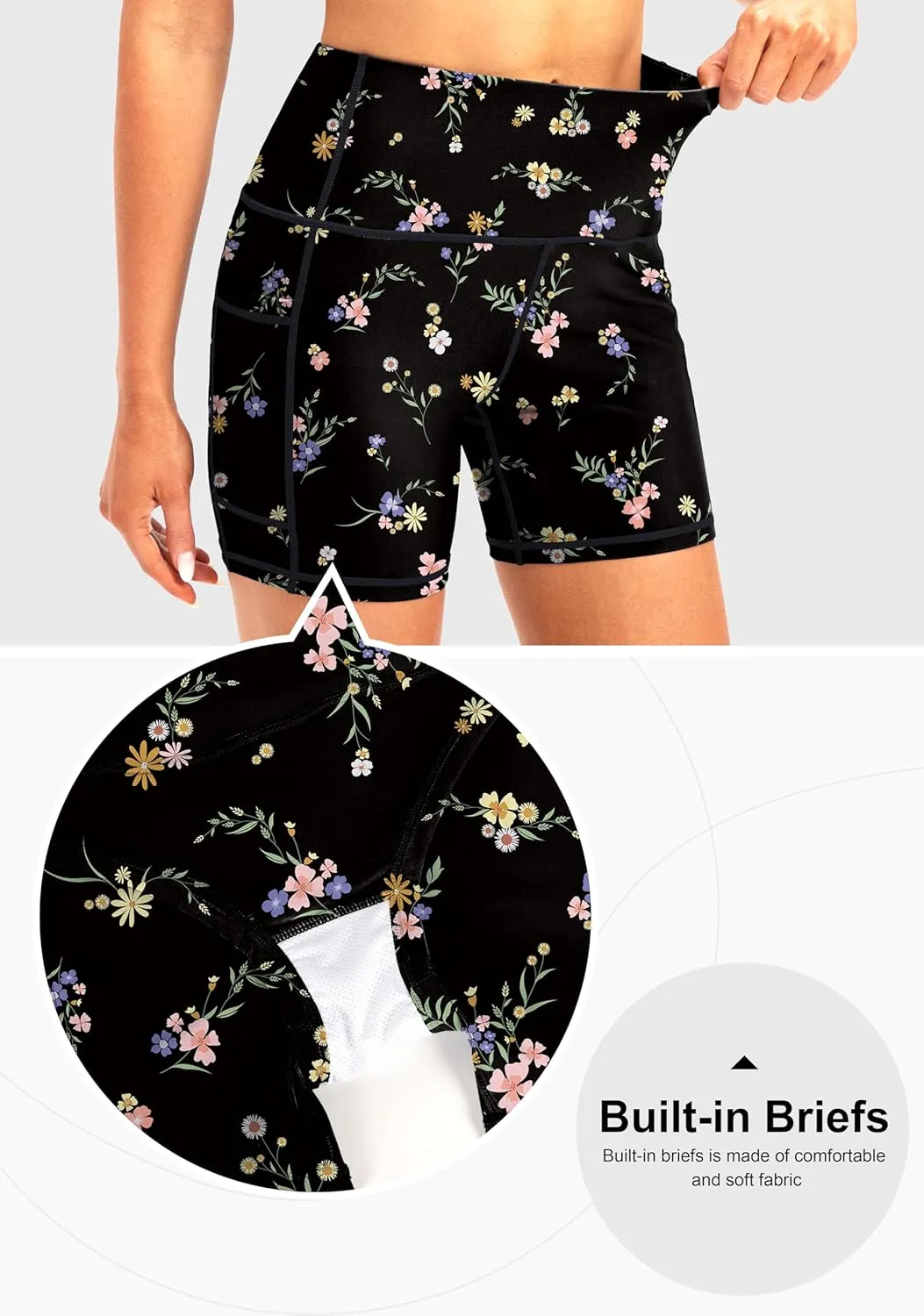 Soothfeel Women's High Waisted Swim Board Shorts 5 Inch UPF 50  Tummy Control Bathing Suit Bottoms for Women with Pockets