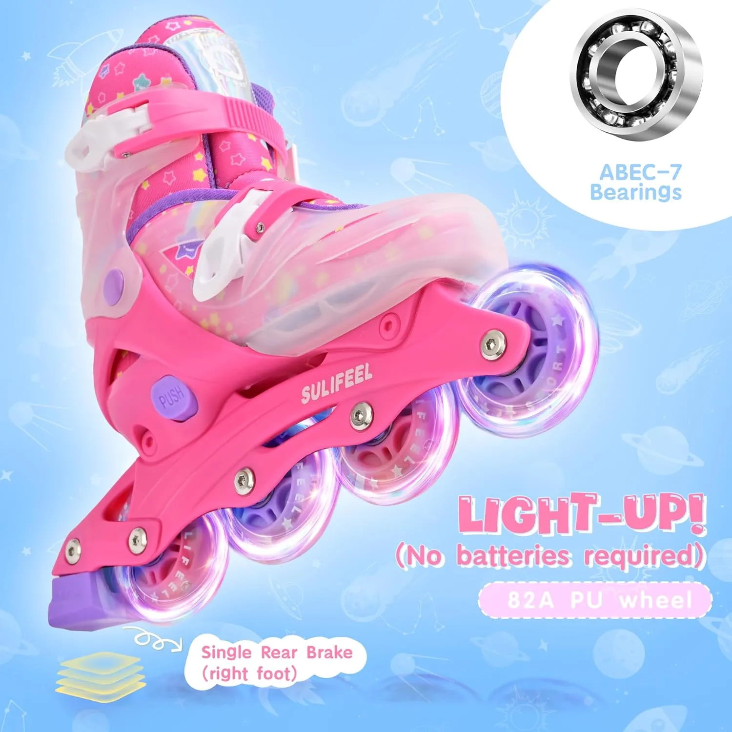 SULIFEEL Inline Skates for Girls Boys Kids Ages 3-10 with Light Up Wheels, Adjustable 4 Sizes for Kids Toddler Youth Beginner Indoor & Outdoor