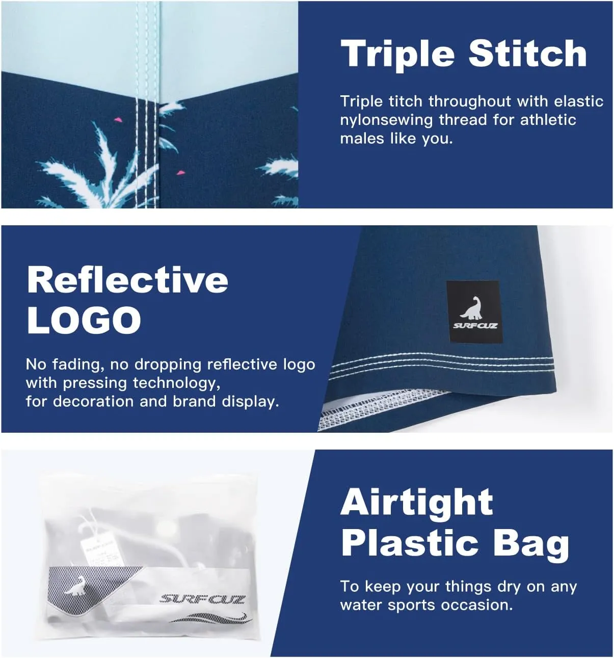 SURF CUZ Men's Board Short Beach Short 4-Way Stretch Swim Short