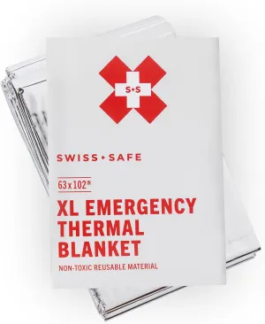 Swiss Safe XL Emergency Mylar Thermal Blankets   Bonus Space Blanket - Compact & Insulated for Cold Weather - Designed for NASA, Outdoor Camping, Survival, First Aid Car Kit - Silver, 10 Pack XL