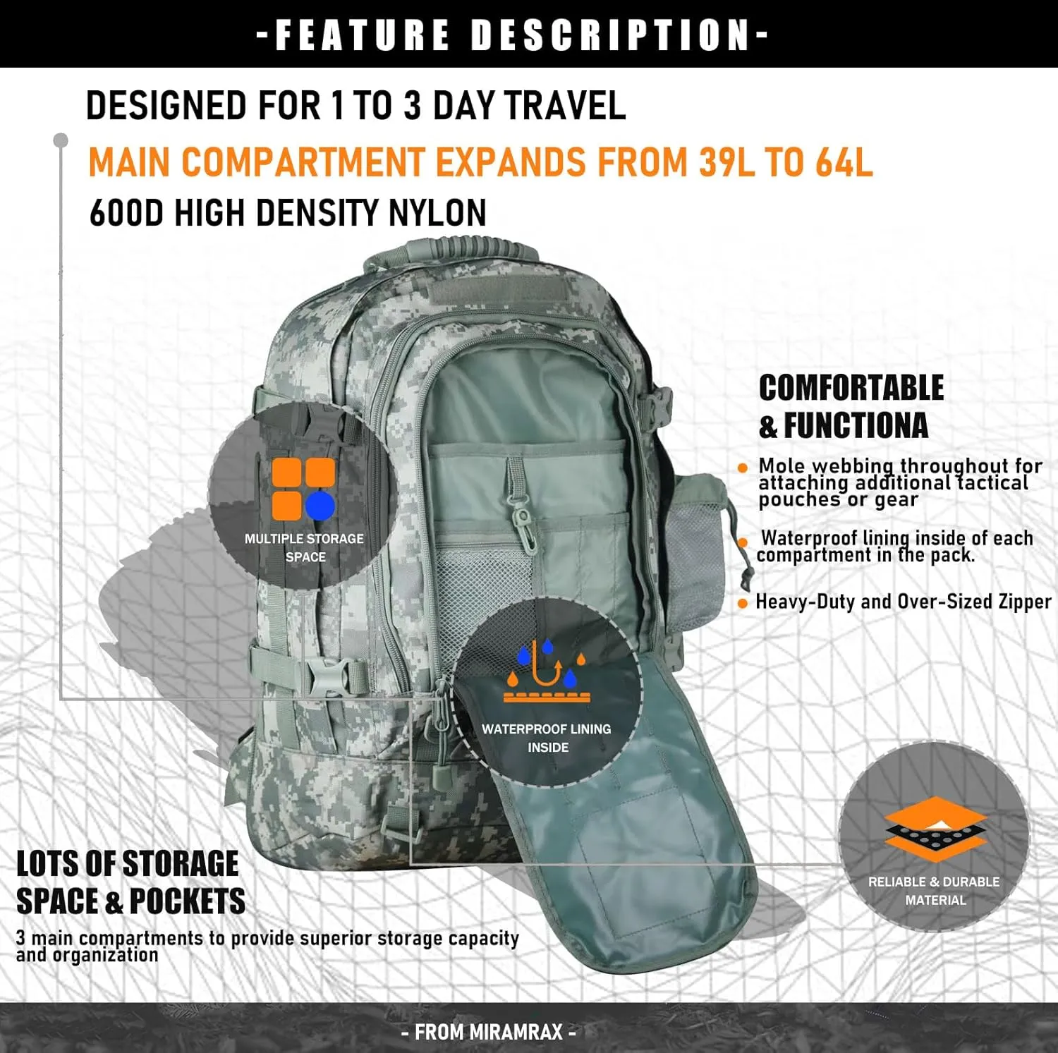 Tactical Backpack Military Army Daypack - Assault Pack for Men Molle Backpacks Bug Out Bag 3 Day Pack for Hiking
