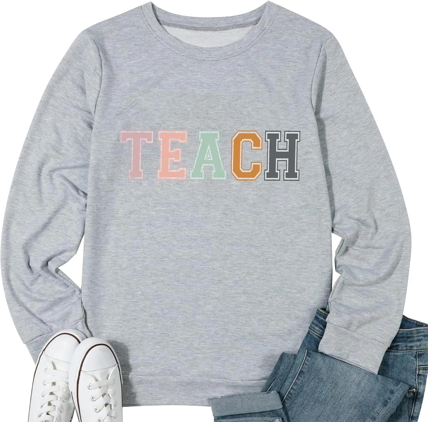 Teacher Sweatshirt for Women Teaching Life Inspirational Long Sleeve Pullover Shirt Tops Teachers Appreciation Gifts