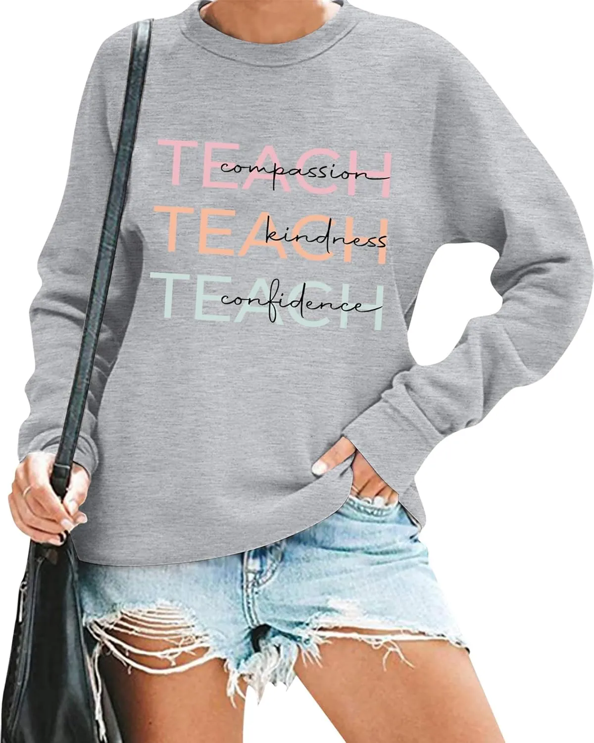 Teacher Sweatshirt for Women Teaching Life Inspirational Long Sleeve Pullover Shirt Tops Teachers Appreciation Gifts