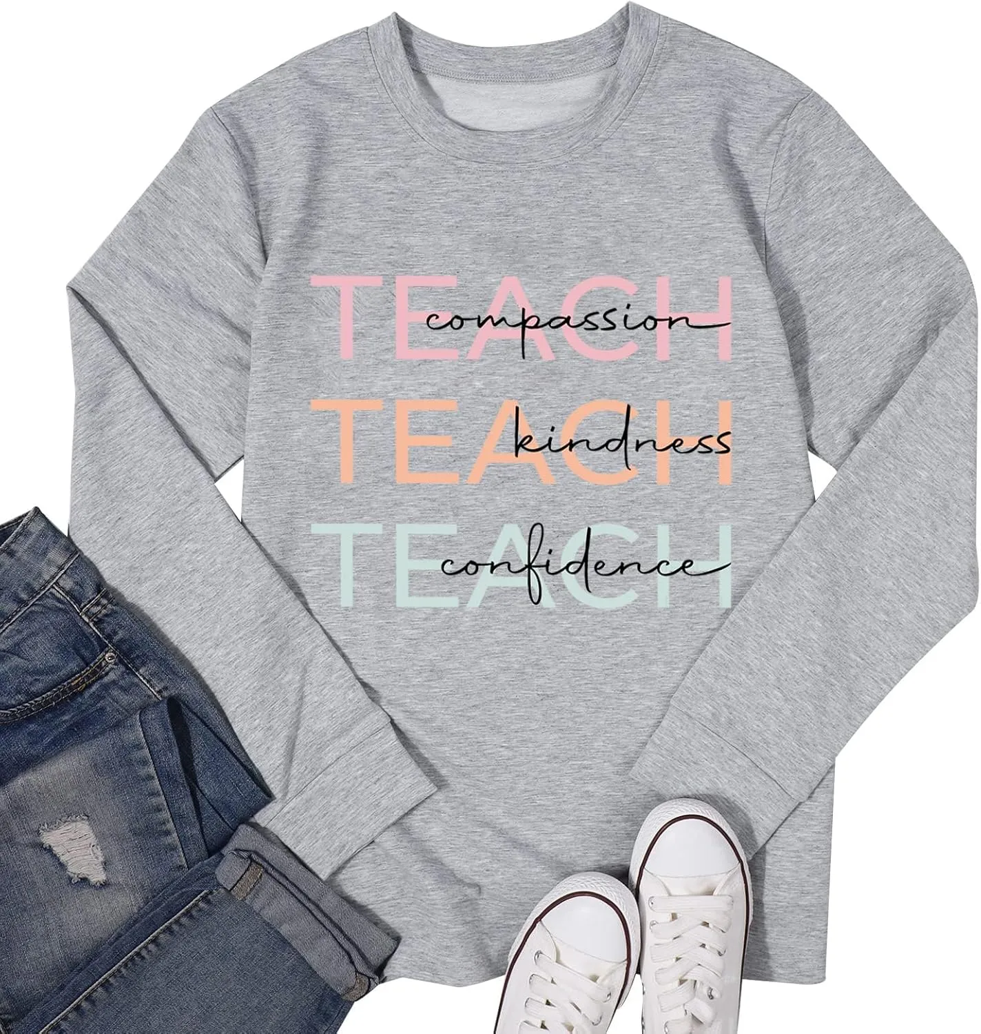 Teacher Sweatshirt for Women Teaching Life Inspirational Long Sleeve Pullover Shirt Tops Teachers Appreciation Gifts