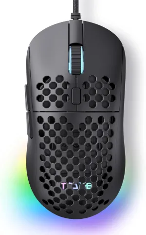 TMKB Falcon M1SE Ultralight Honeycomb Gaming Mouse, High-Precision 12800DPI Optical Sensor, 6 Programmable Buttons, Customizable RGB, Drag-Free Paracord, Ergonomic Wired Gaming Mouse - Matte Black