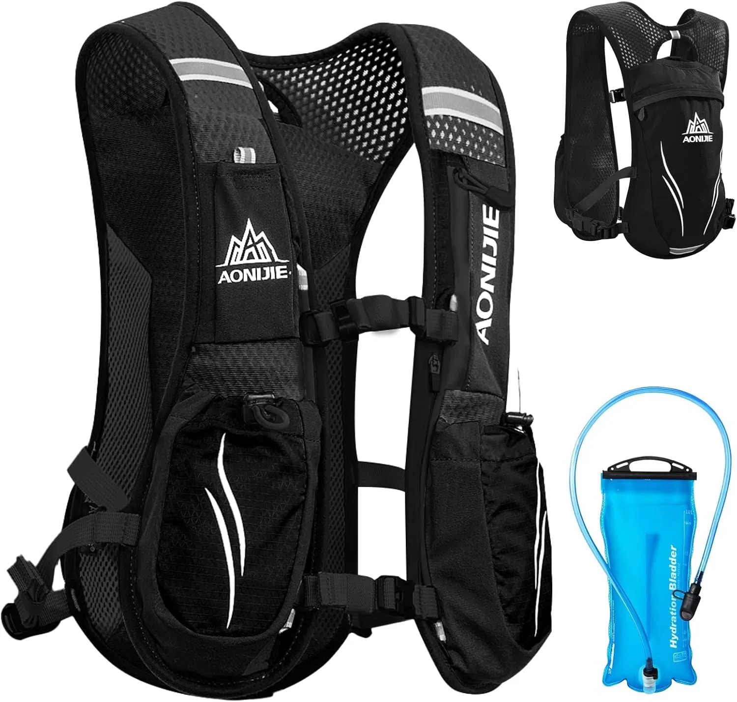 TRIWONDER Running Vest for Men Women Hydration Backpack Water Pack 5.5L Lightweight Runner Marathon Trail Hiking Cycling (02 Black 5.5.5L - with 2L TPU Water Bladder)