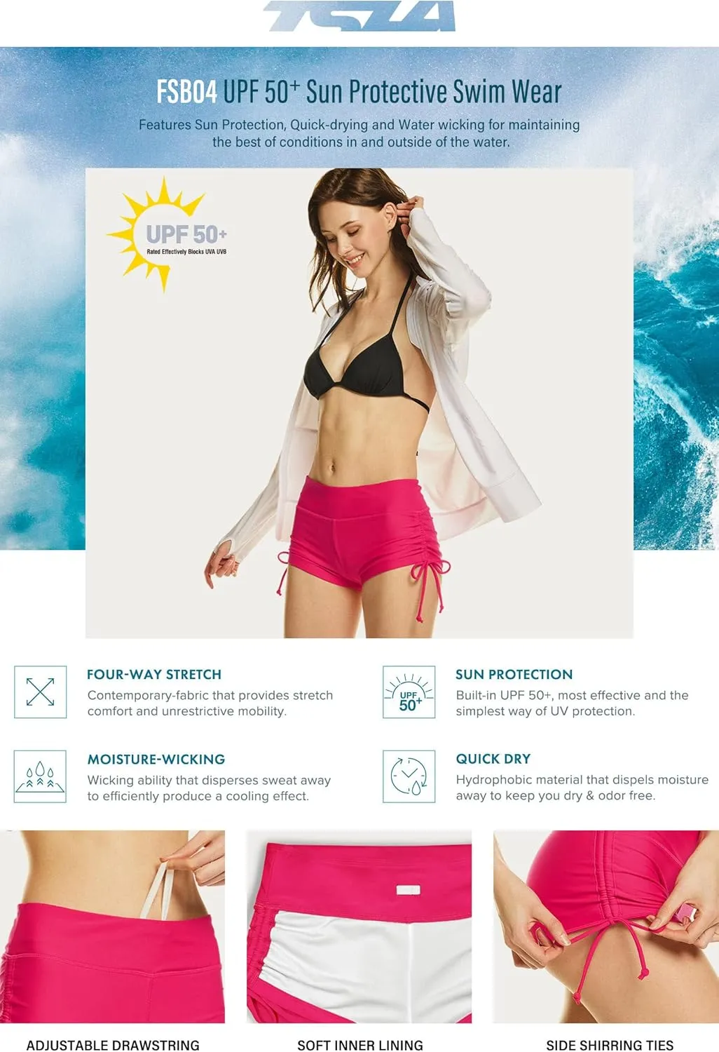 TSLA Women's Swim Shorts, Quick Dry Water Beach Board Short, Tankini Bathing Athletic Swimsuit Bottoms