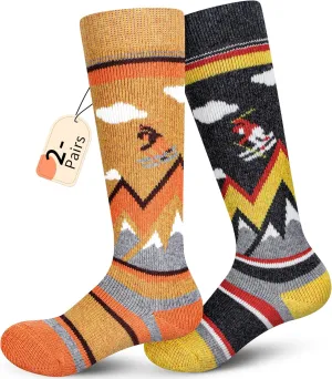 unenow Merino Wool Ski Socks Kids 2 Pairs, Winter Warm Snowboarding Thermal Socks for Boys Girls Toddlers
