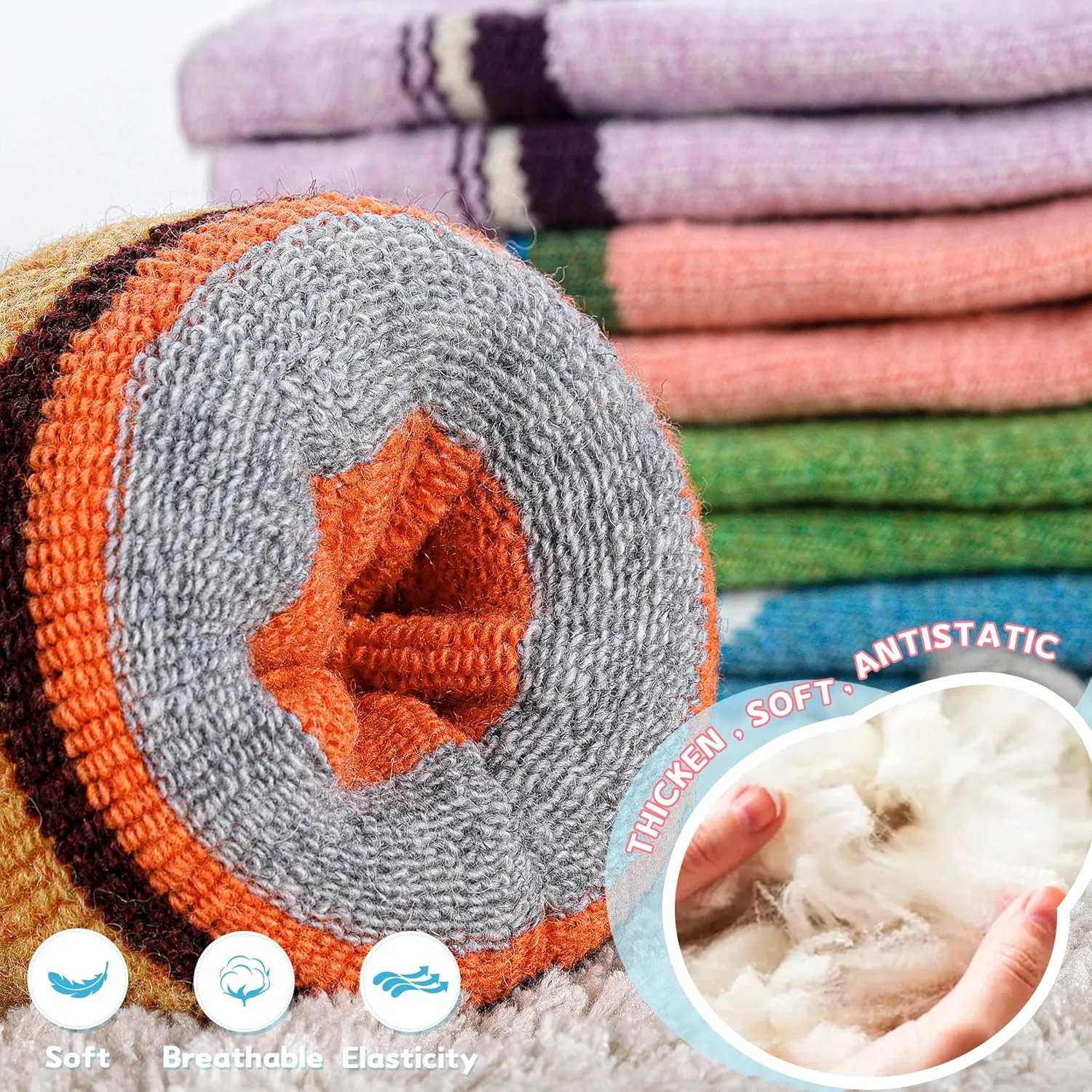 unenow Merino Wool Ski Socks Kids 2 Pairs, Winter Warm Snowboarding Thermal Socks for Boys Girls Toddlers