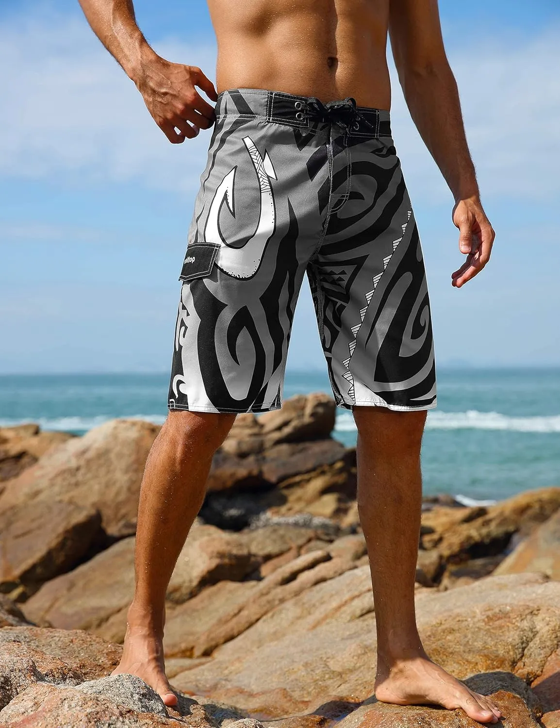 unitop Men's Swim Trunks Beachwear Quick Dry Hawaiian Printed