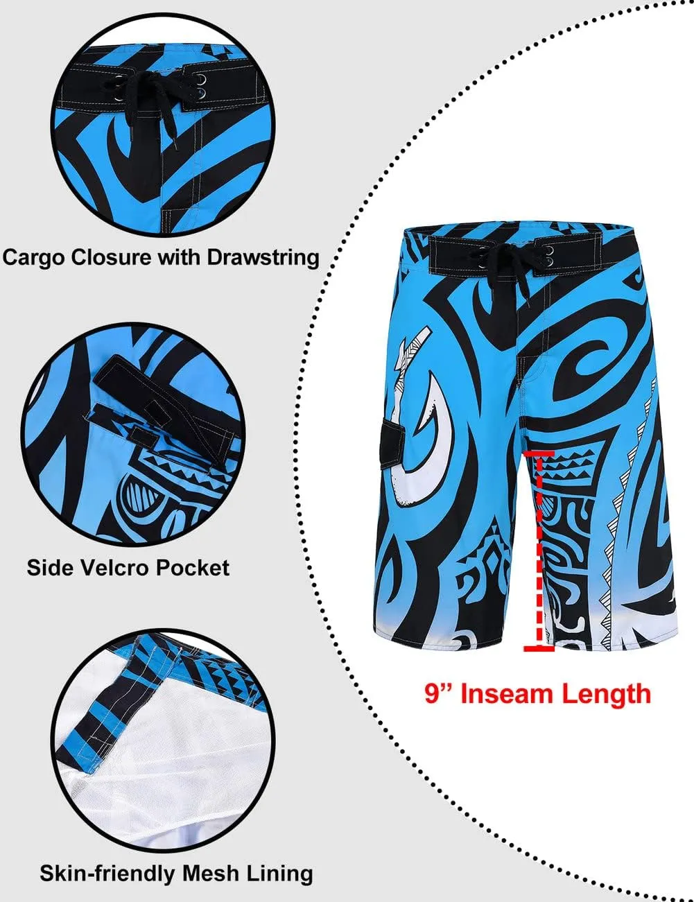 unitop Men's Swim Trunks Beachwear Quick Dry Hawaiian Printed