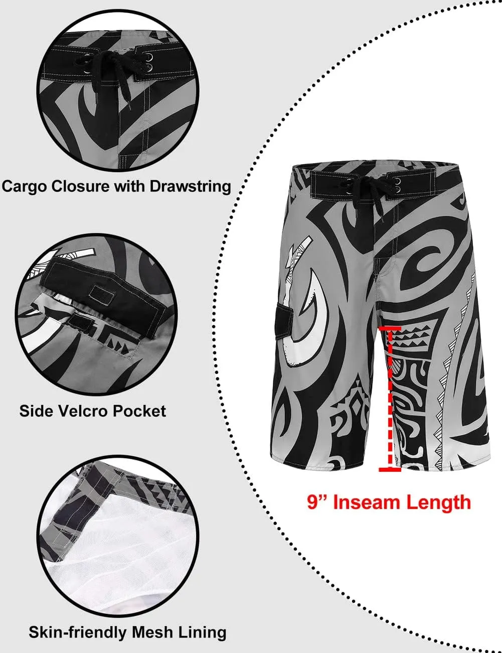 unitop Men's Swim Trunks Beachwear Quick Dry Hawaiian Printed