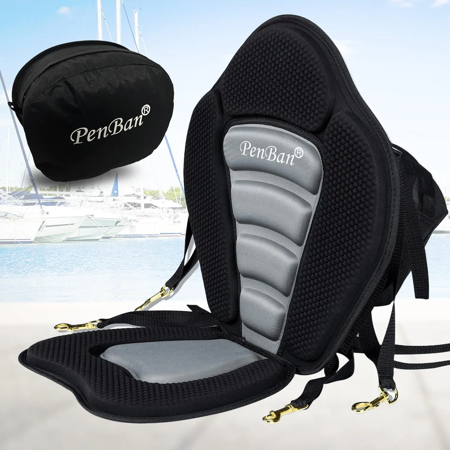 Universal Deluxe Kayak Seat Cushion with Storage Bag for Kayak,Padded Boat,SUP,Canoe,Fishing Boat,Seats with 4 Adjustable Straps