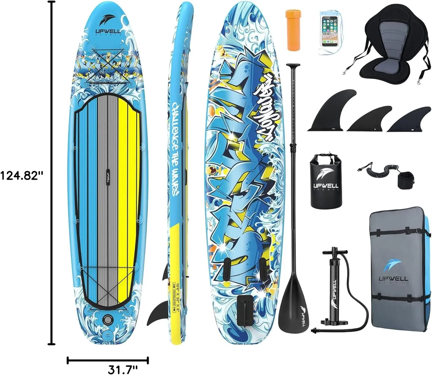 UPWELL 10'6"/11'/11'6" Inflatable Paddle Board, Stand Up Paddle Board for Youth & Adults, Stable Design, Premium SUP Accessories, Backpack, 10L Dry Bag, Paddle, Leash, Hand Pump, Fins