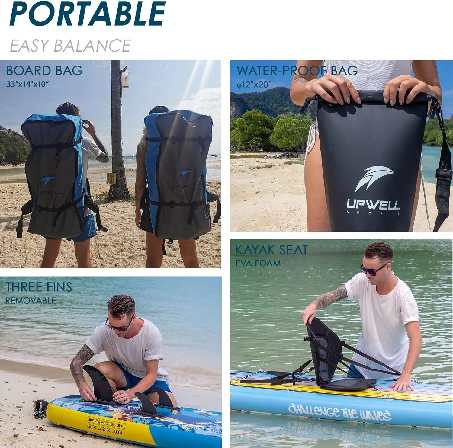 UPWELL 10'6"/11'/11'6" Inflatable Paddle Board, Stand Up Paddle Board for Youth & Adults, Stable Design, Premium SUP Accessories, Backpack, 10L Dry Bag, Paddle, Leash, Hand Pump, Fins