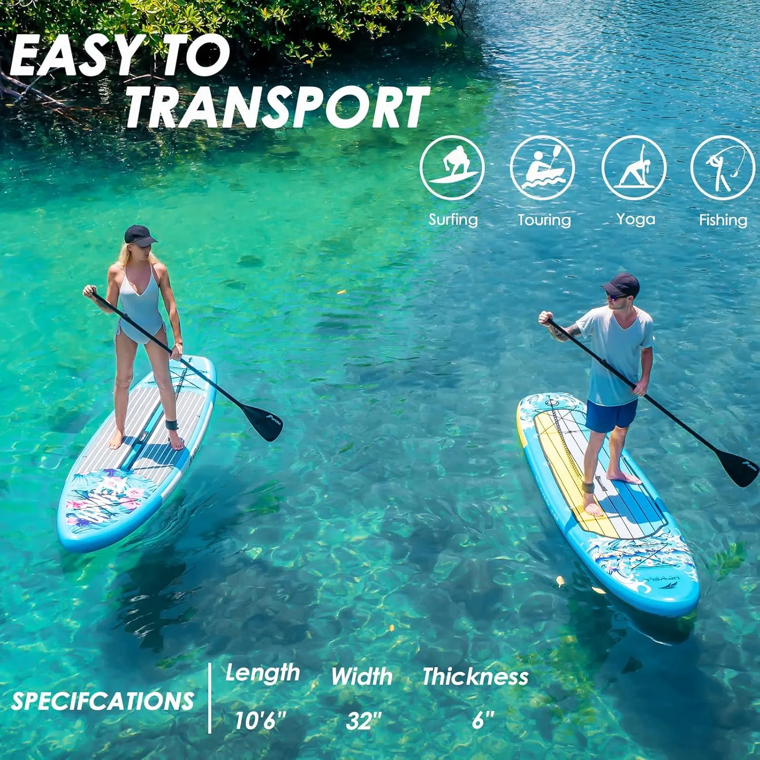 UPWELL 10'6"/11'/11'6" Inflatable Paddle Board, Stand Up Paddle Board for Youth & Adults, Stable Design, Premium SUP Accessories, Backpack, 10L Dry Bag, Paddle, Leash, Hand Pump, Fins