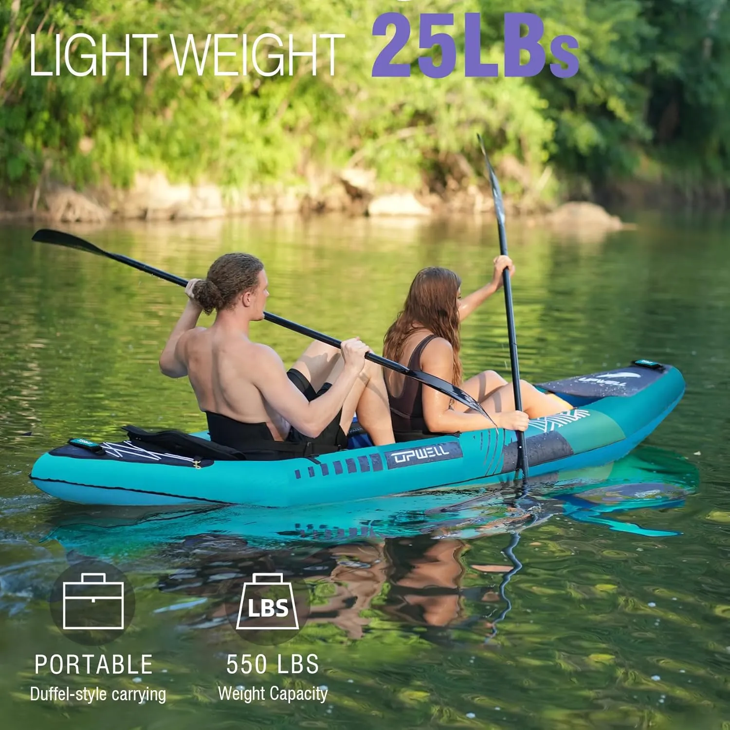 UPWELL 11'/14'6Inflatable Kayak with Drop Stitch Floor and Accessories Including Kayak Seat with Thickened Cushion, Paddle, Fin, Repair Kits, Carry Bag and Hand Pump