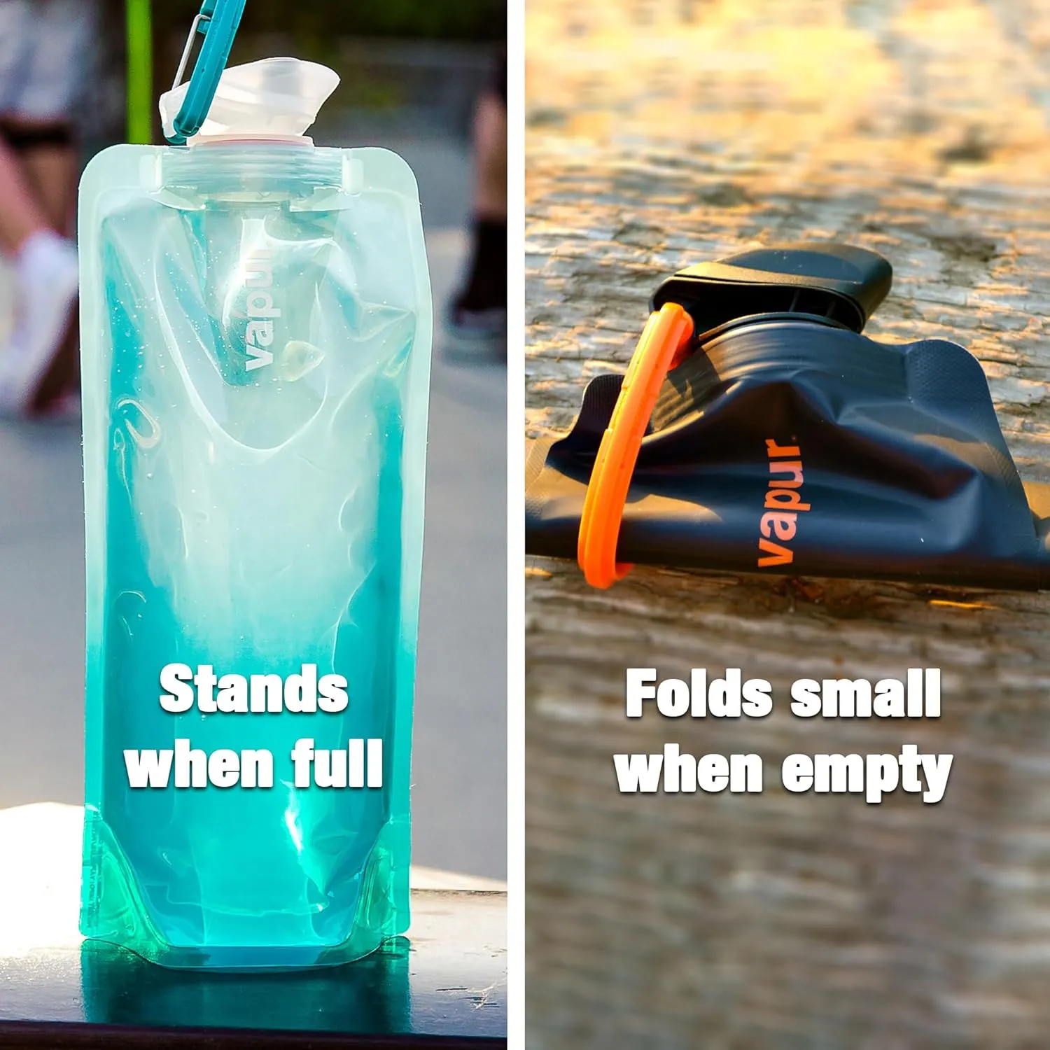 Vapur Flexible, Collapsible Wide Mouth Anti-Bottle with Detachable Carabiner, 34 Ounce, Admiral Blue, Pack of 1