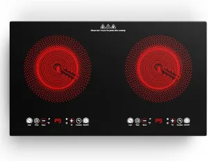 VBGK Electric cooktop,110V 24 inch 2 Burner Electric Cooktop,Built-in and Countertop Stove Top,2200W Stove,9 Power Levels, Kids Lock & Timer,LED touch control,Overheat Protection