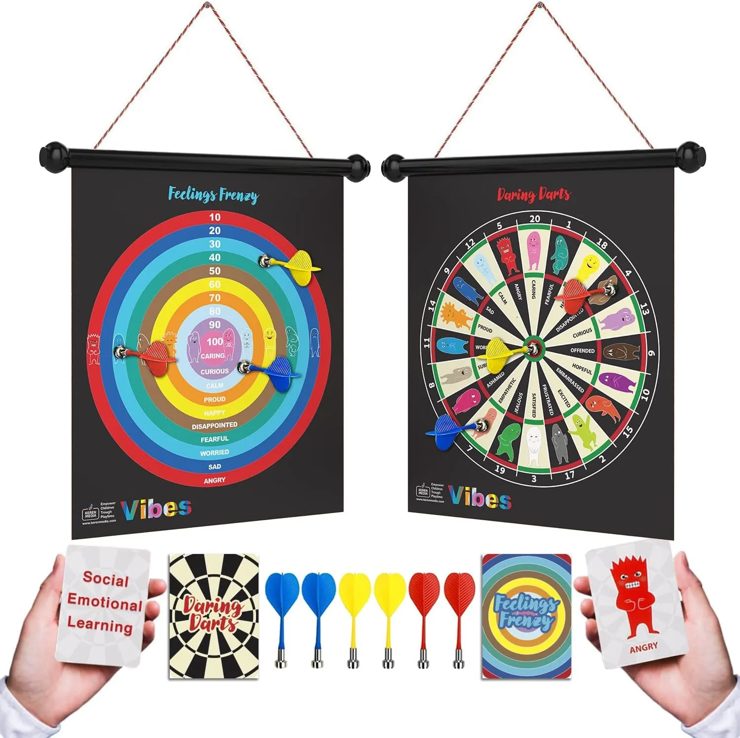 Vibes: Anger Management Toys | Therapy Games for Teens | 2-in-1 Feelings Dart Board for Kids and Families, Therapists, Teachers | Ideal for Play Therapy toys, Emotional Intelligence, and Social Skills