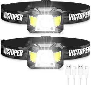 Victoper Rechargeable Headlamp 2 Pack, Motion Sensor Head Lamp with Red Light, 8 Modes Super Bright LED Headlight, Waterproof Head Flashlight for Outdoor Camping Hiking Running Fishing Hunting